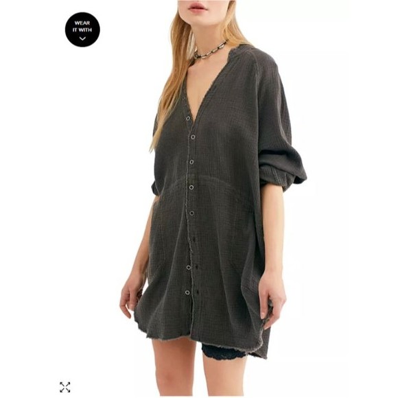 Free People Tops - WE the FREE PEOPLE Charcoal Gray Cotton Summer Daydream Gauzy Tunic L = 12/14
